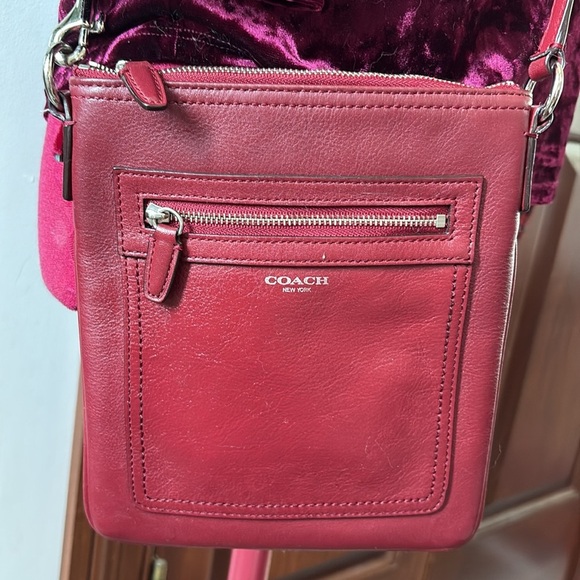 Coach  Crossbody bag  genuine, smooth, leather deep red.  Silvertone.
No callout - Picture 1 of 12
